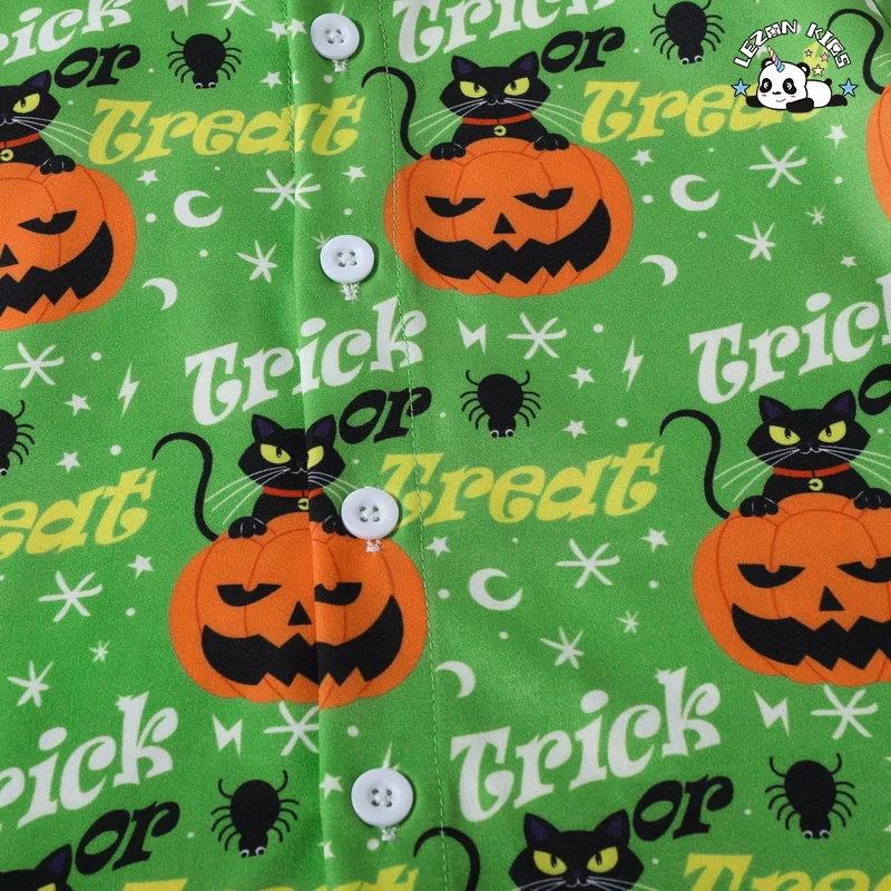 LEZONKIDS - Fashion New Kids Halloween Costumes 2023 Summer Boys Short Sleeve Pumpkin Printed Shirt Shorts 2 Piece Set